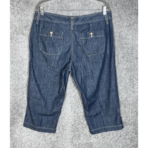 Eddie Bauer Trouser Capri Jeans Womens Size 14 Blue Denim Cotton Pockets - Picture 2 of 8